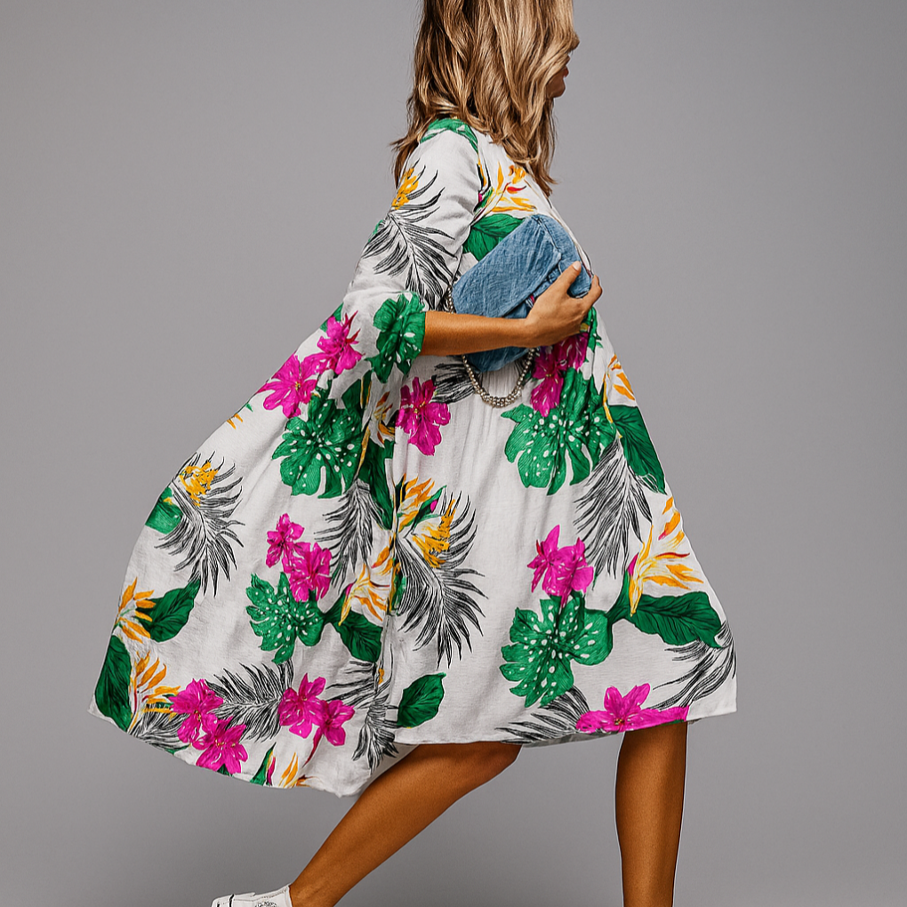 Ladies A-Line Midi Dress | Puff Sleeves Oversized Fit