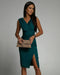 Robe midi col en V pour femme | Fente en satin style élégant