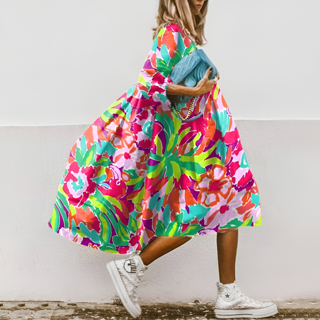 Ladies A-Line Midi Dress | Puff Sleeves Oversized Fit