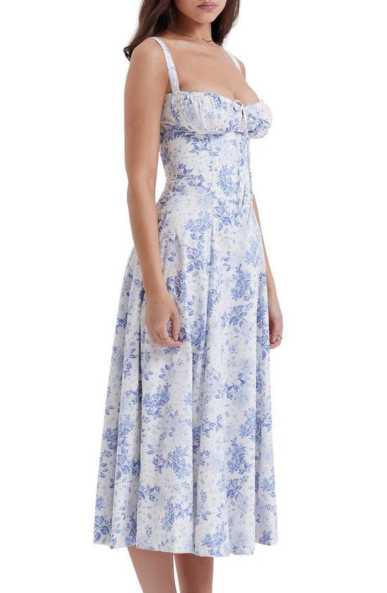 Robe bustier fleurie femme | Coupe cintrée à la taille