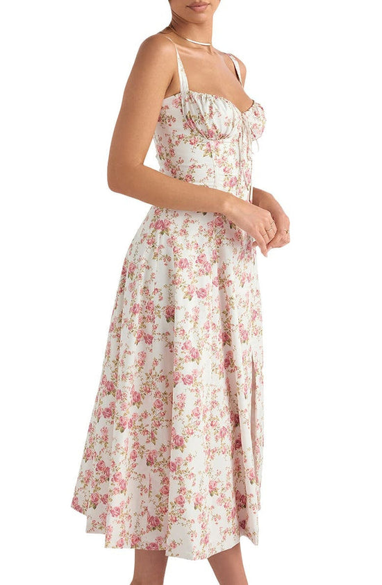 Robe bustier fleurie femme | Coupe cintrée à la taille