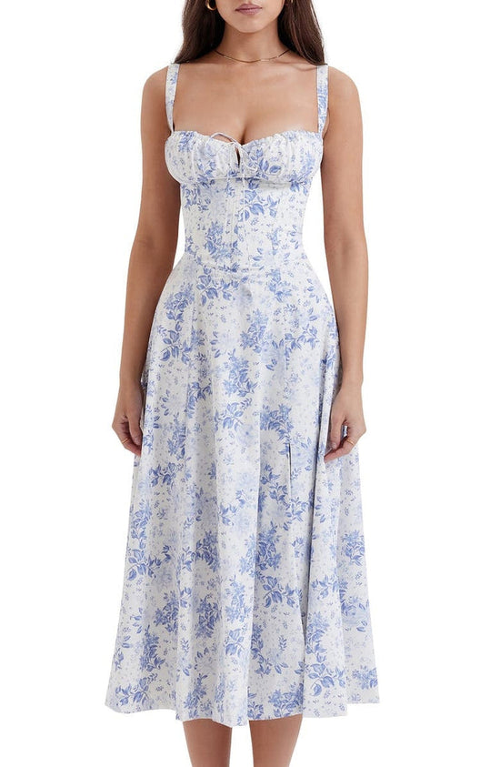 Robe bustier fleurie femme | Coupe cintrée à la taille