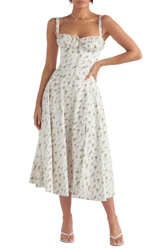 Robe bustier fleurie femme | Coupe cintrée à la taille