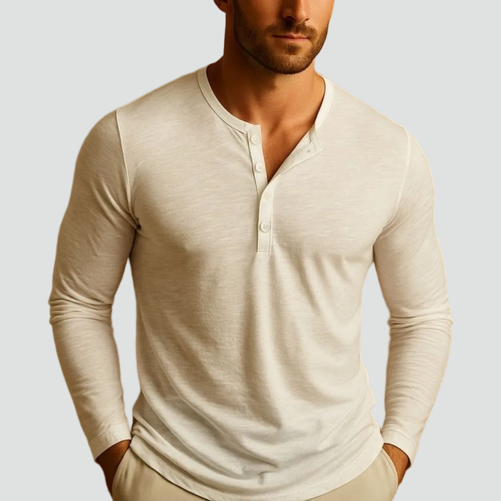 Ανδρικό Μακρυμάνικο Henley | Slim Fit, Μπλούζα από Βαμβακερό Μείγμα, Χαλαρή