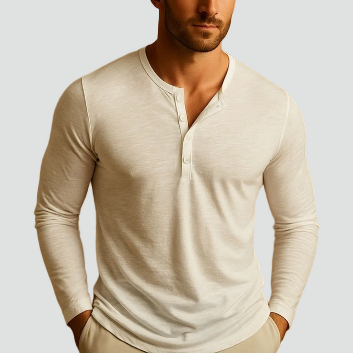 Ανδρικό Μακρυμάνικο Henley | Slim Fit, Μπλούζα από Βαμβακερό Μείγμα, Χαλαρή