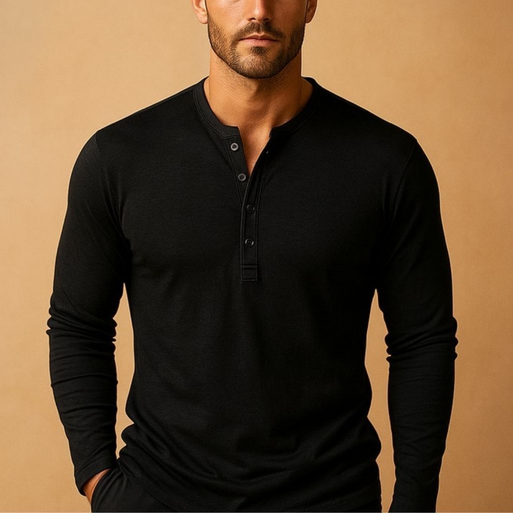 Ανδρικό Μακρυμάνικο Henley | Slim Fit, Μπλούζα από Βαμβακερό Μείγμα, Χαλαρή
