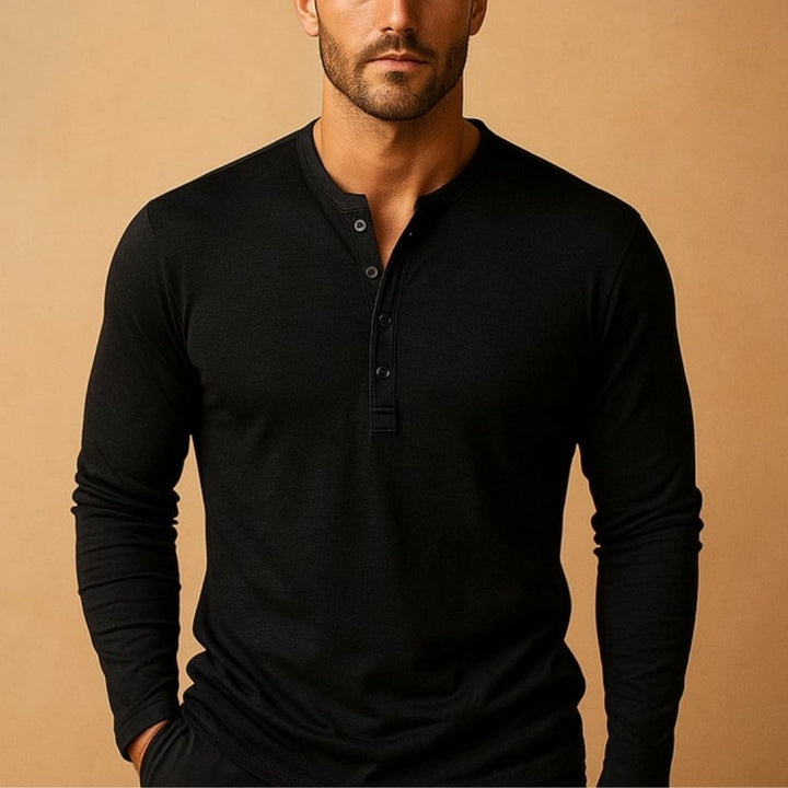 Ανδρικό Μακρυμάνικο Henley | Slim Fit, Μπλούζα από Βαμβακερό Μείγμα, Χαλαρή