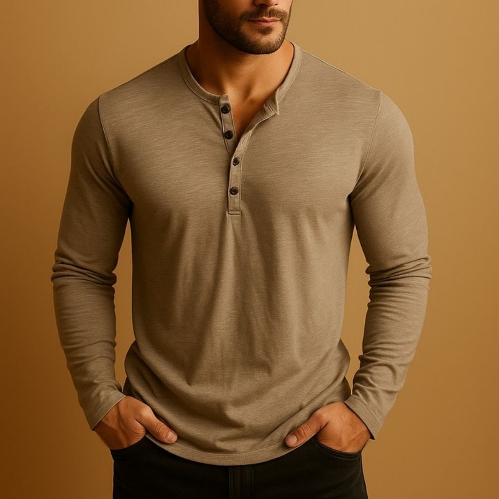 Ανδρικό Μακρυμάνικο Henley | Slim Fit, Μπλούζα από Βαμβακερό Μείγμα, Χαλαρή