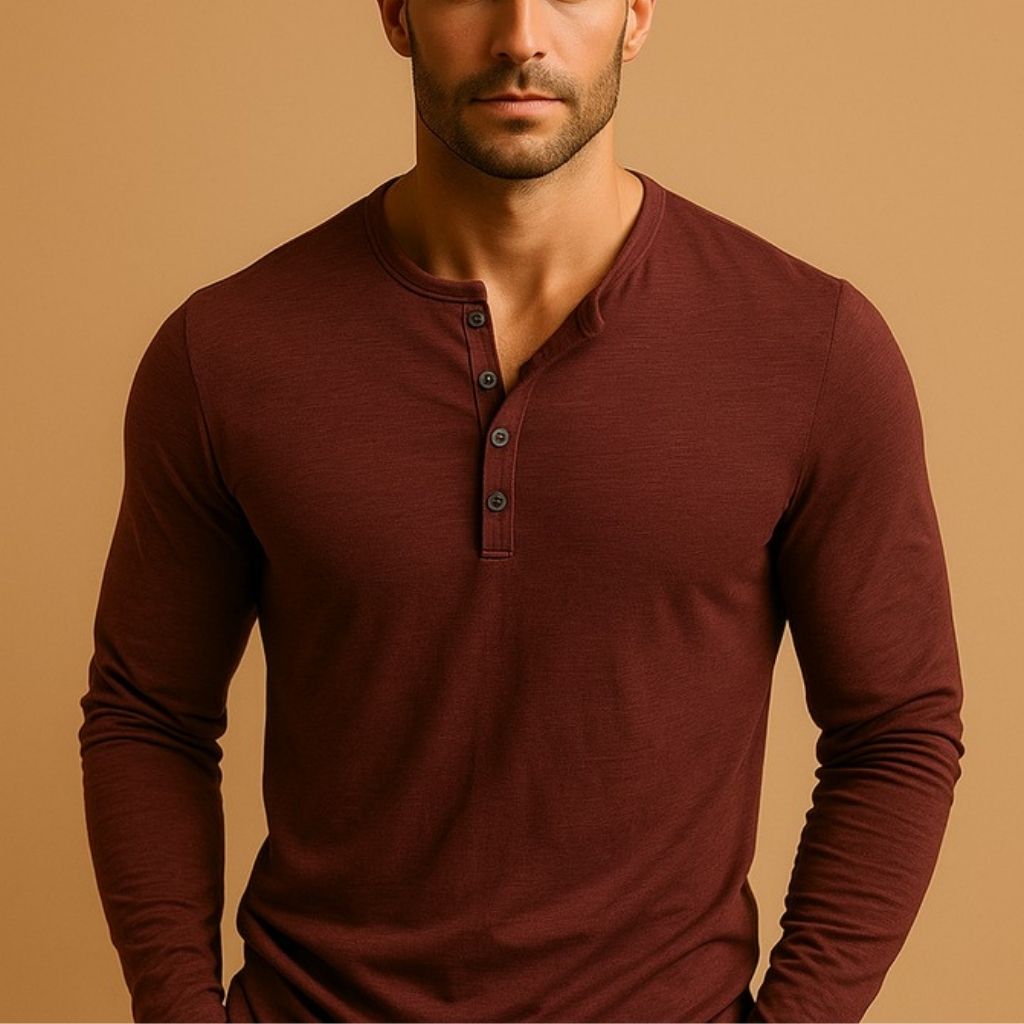 Ανδρικό Μακρυμάνικο Henley | Slim Fit, Μπλούζα από Βαμβακερό Μείγμα, Χαλαρή