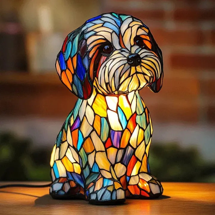Ruční barvená skleněná lampa pro psy | Světlo pro milovníky psů