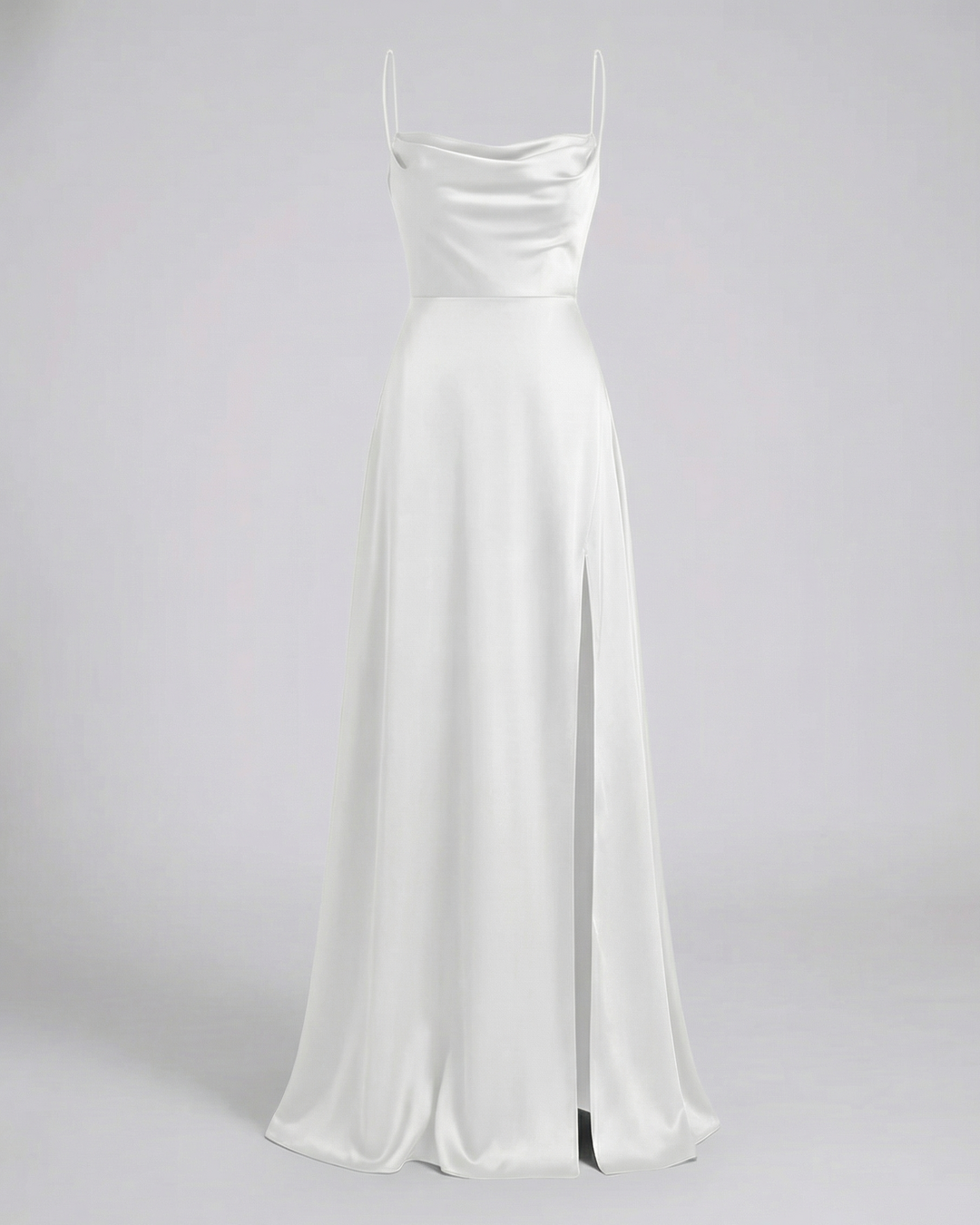 Robe Longue en Satin pour Femme | Col Bénitier Fente Latérale Robe de Soirée