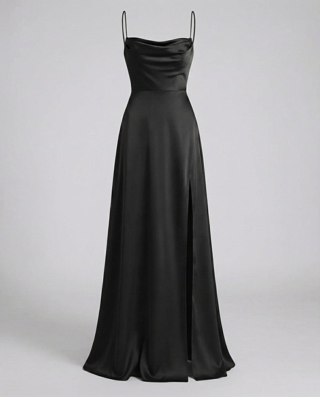 Robe Longue en Satin pour Femme | Col Bénitier Fente Latérale Robe de Soirée