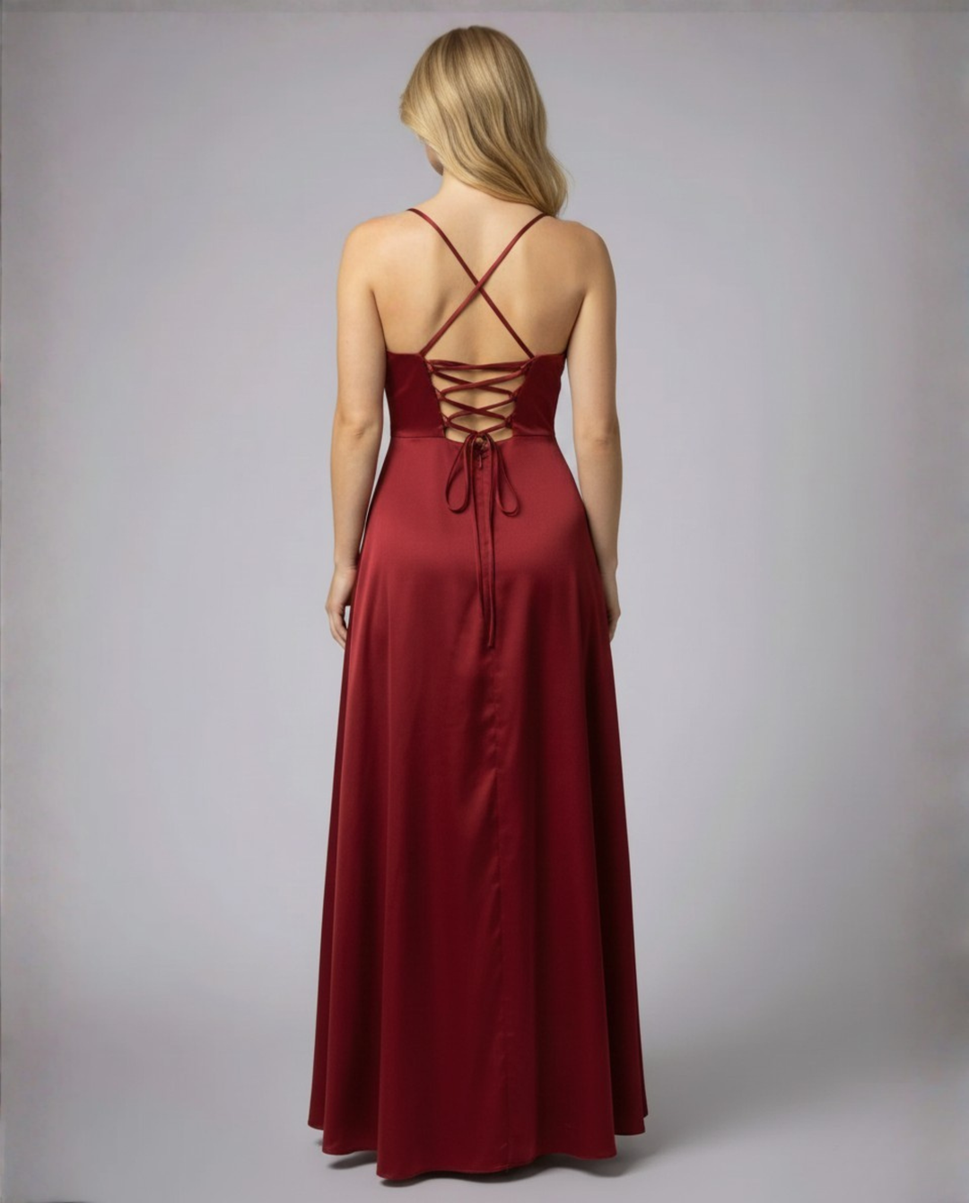 Robe Longue en Satin pour Femme | Col Bénitier Fente Latérale Robe de Soirée