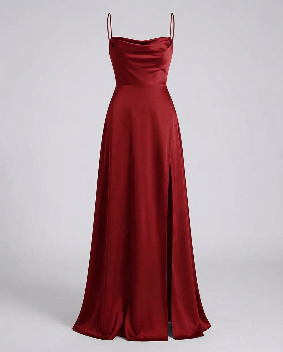 Robe Longue en Satin pour Femme | Col Bénitier Fente Latérale Robe de Soirée