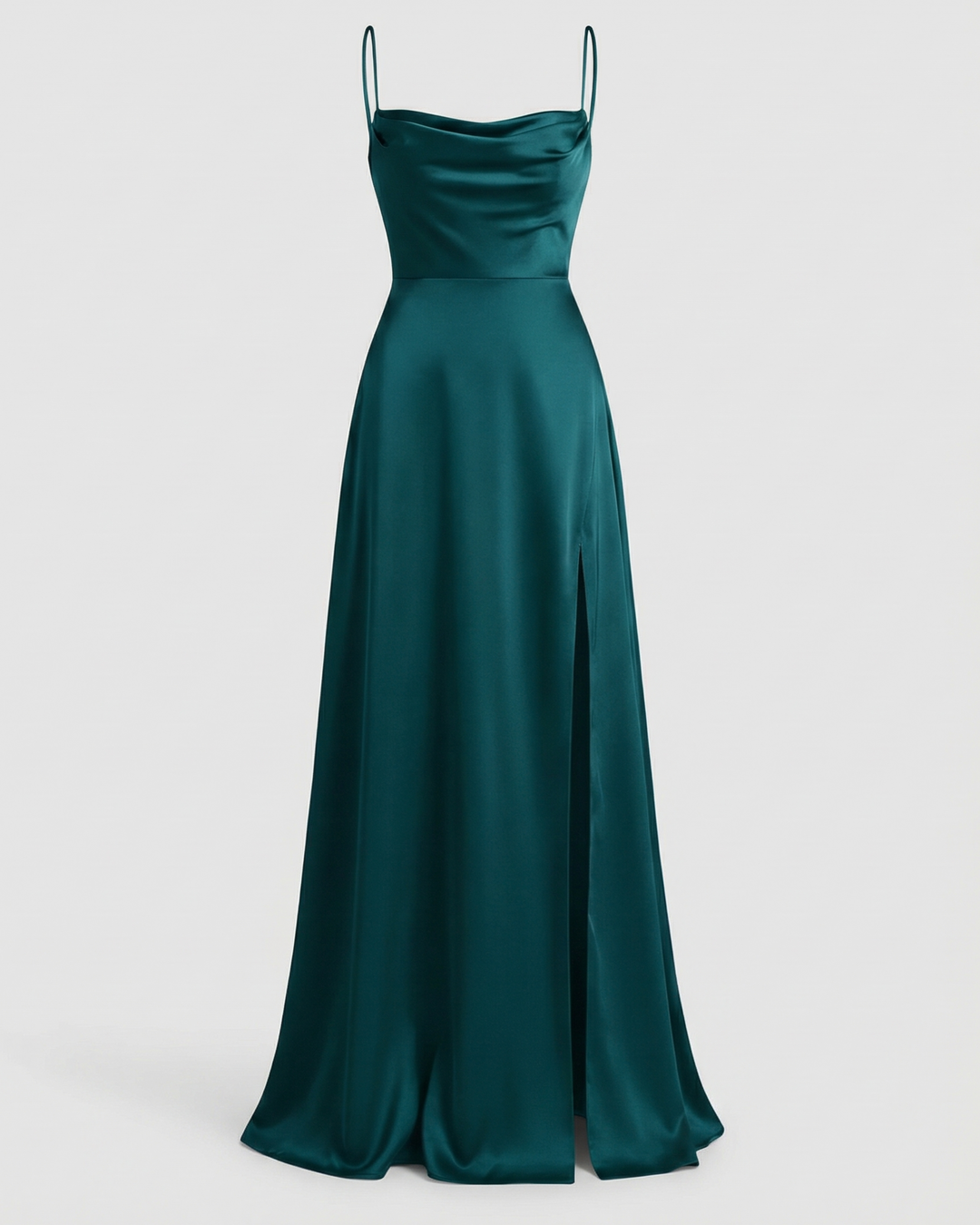 Robe Longue en Satin pour Femme | Col Bénitier Fente Latérale Robe de Soirée
