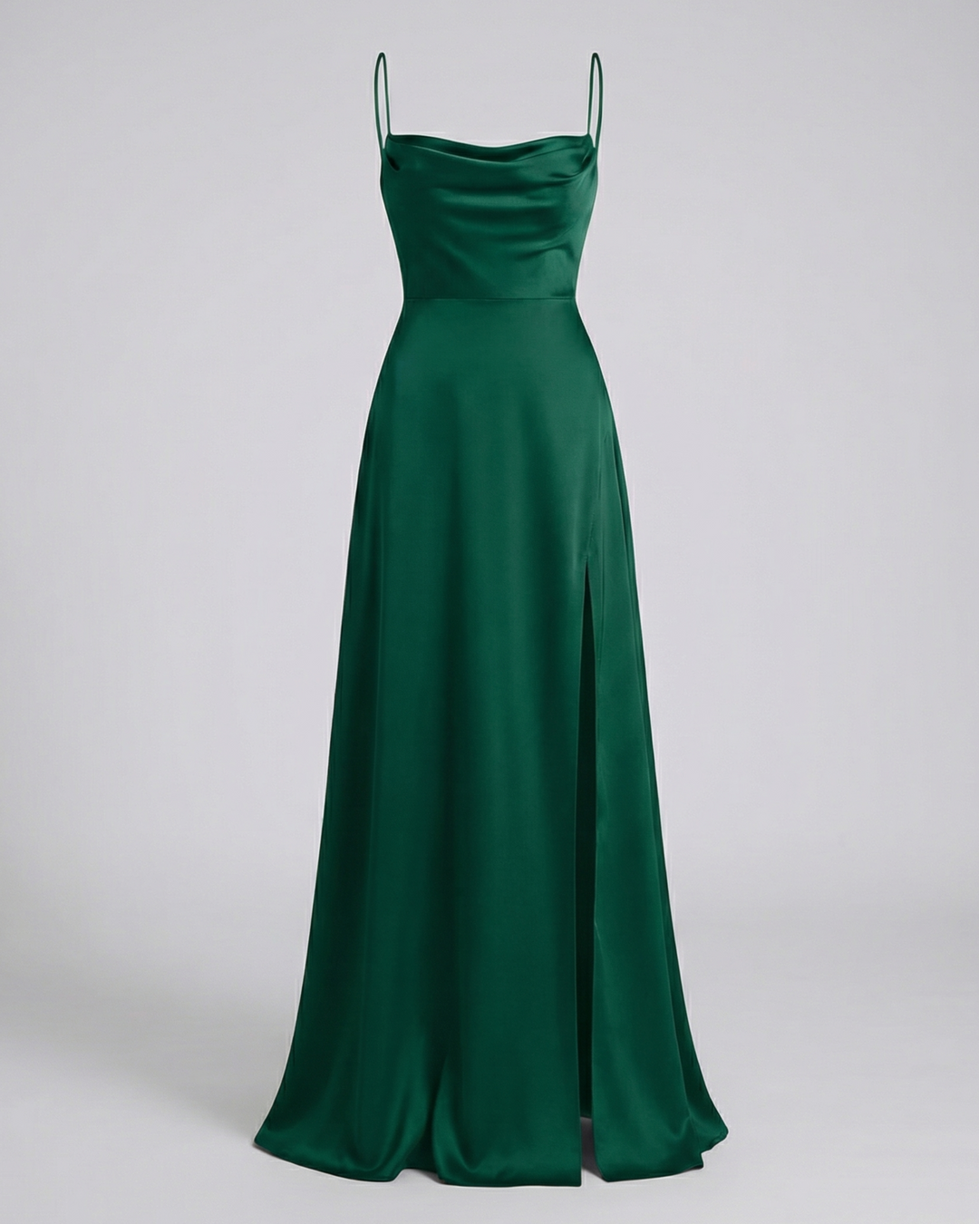 Robe Longue en Satin pour Femme | Col Bénitier Fente Latérale Robe de Soirée