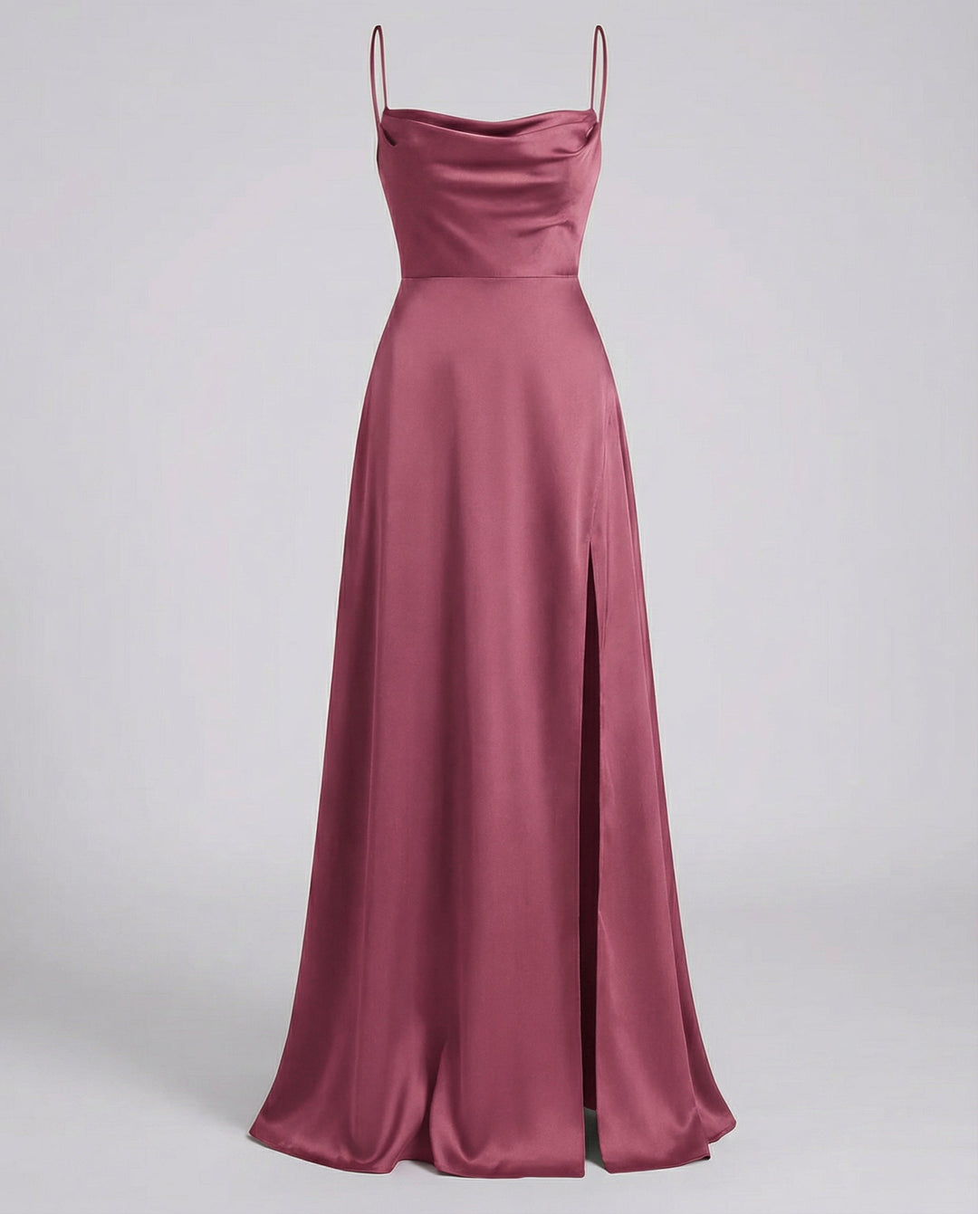 Robe Longue en Satin pour Femme | Col Bénitier Fente Latérale Robe de Soirée