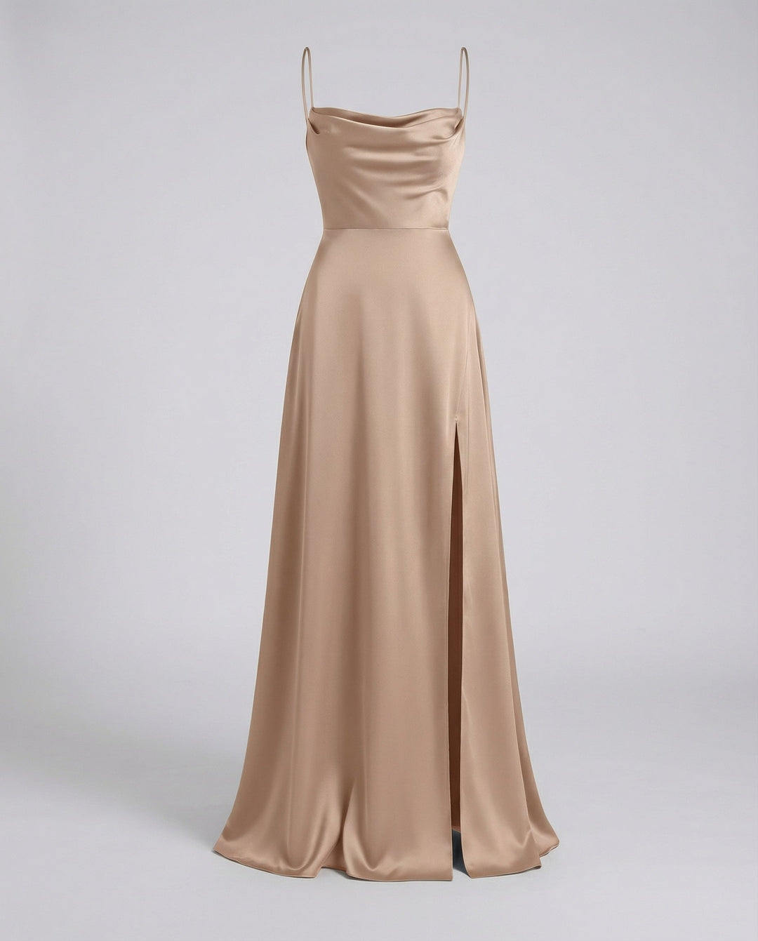 Robe Longue en Satin pour Femme | Col Bénitier Fente Latérale Robe de Soirée