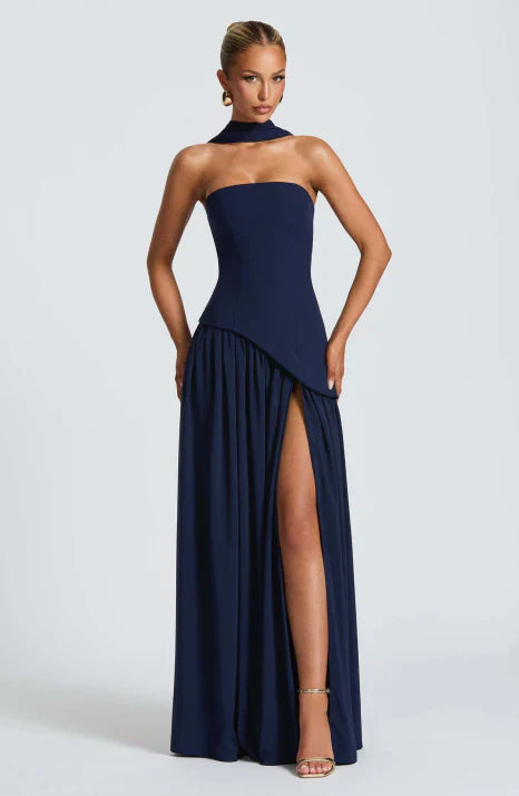 Robe Longue Bustier pour Femme | Style Chiffon Flottant avec Détails Foulard
