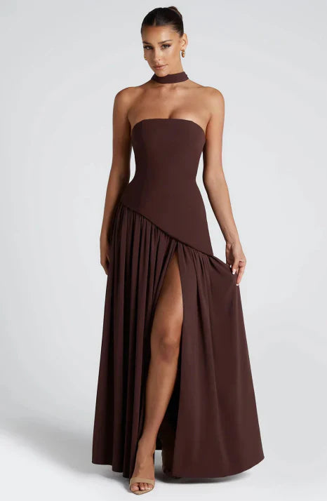 Robe Longue Bustier pour Femme | Style Chiffon Flottant avec Détails Foulard