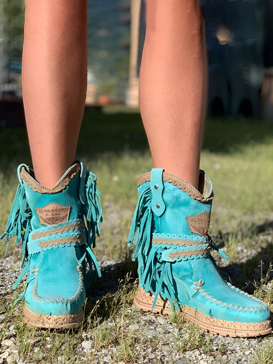 Dámské boho západní boty s třásněmi