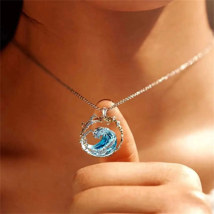 Collier pendentif vague océanique