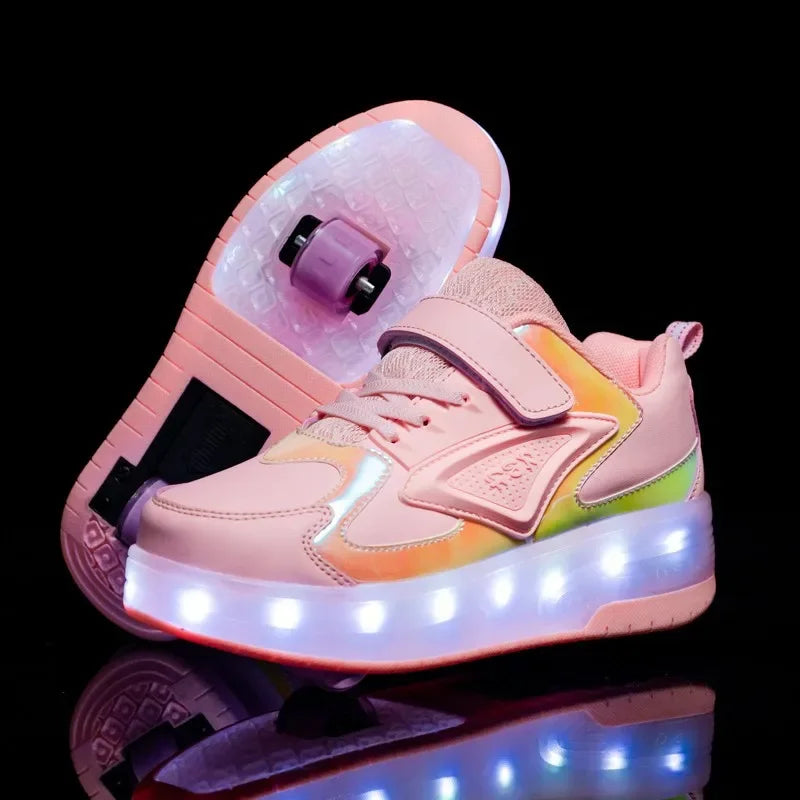 Chaussures à Roulettes LED Enfants | Baskets Lumineuses avec Roues Cachées