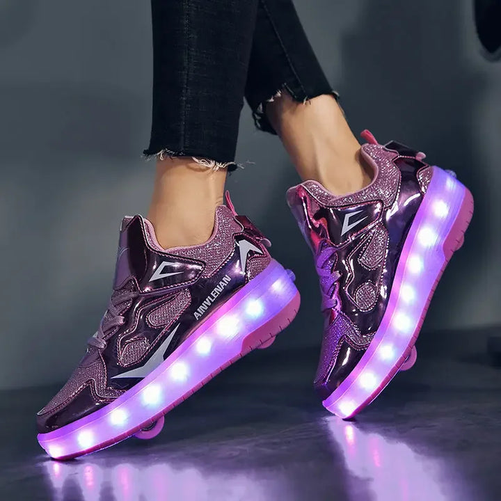 Chaussures à Roulettes LED Enfants | Baskets Lumineuses avec Roues Cachées