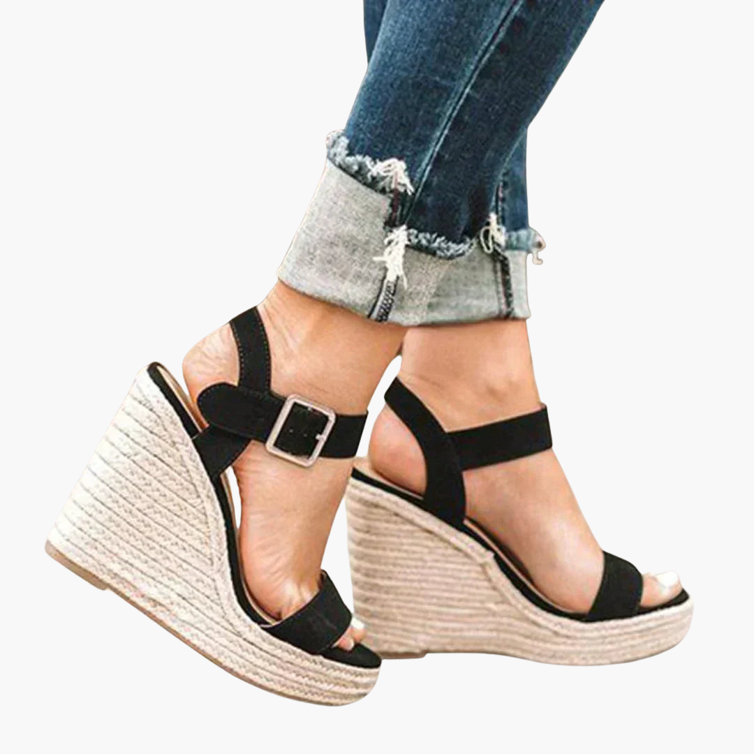 Sandales Orthopédiques à Talon Compensé Femme | Bride de Cheville à Boucle