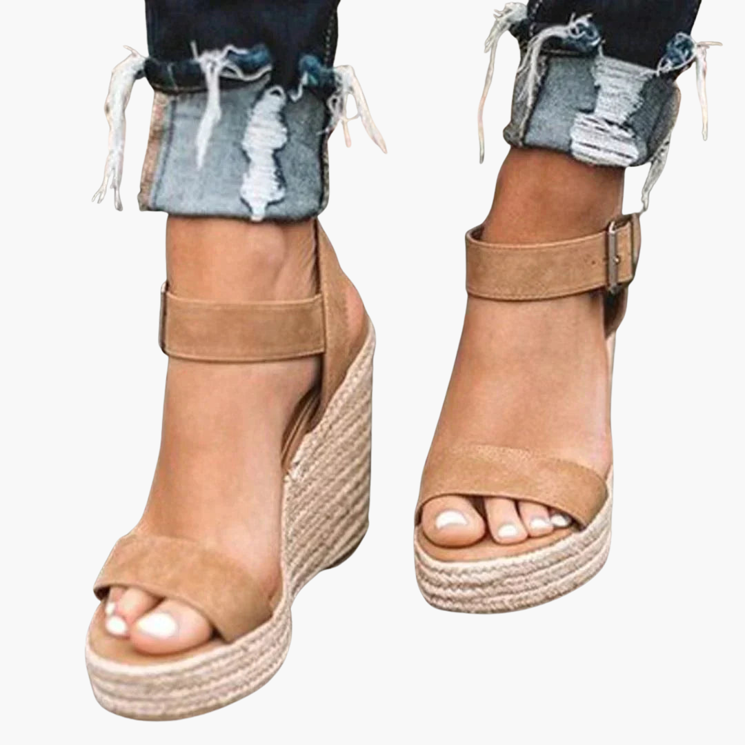 Sandales Orthopédiques à Talon Compensé Femme | Bride de Cheville à Boucle
