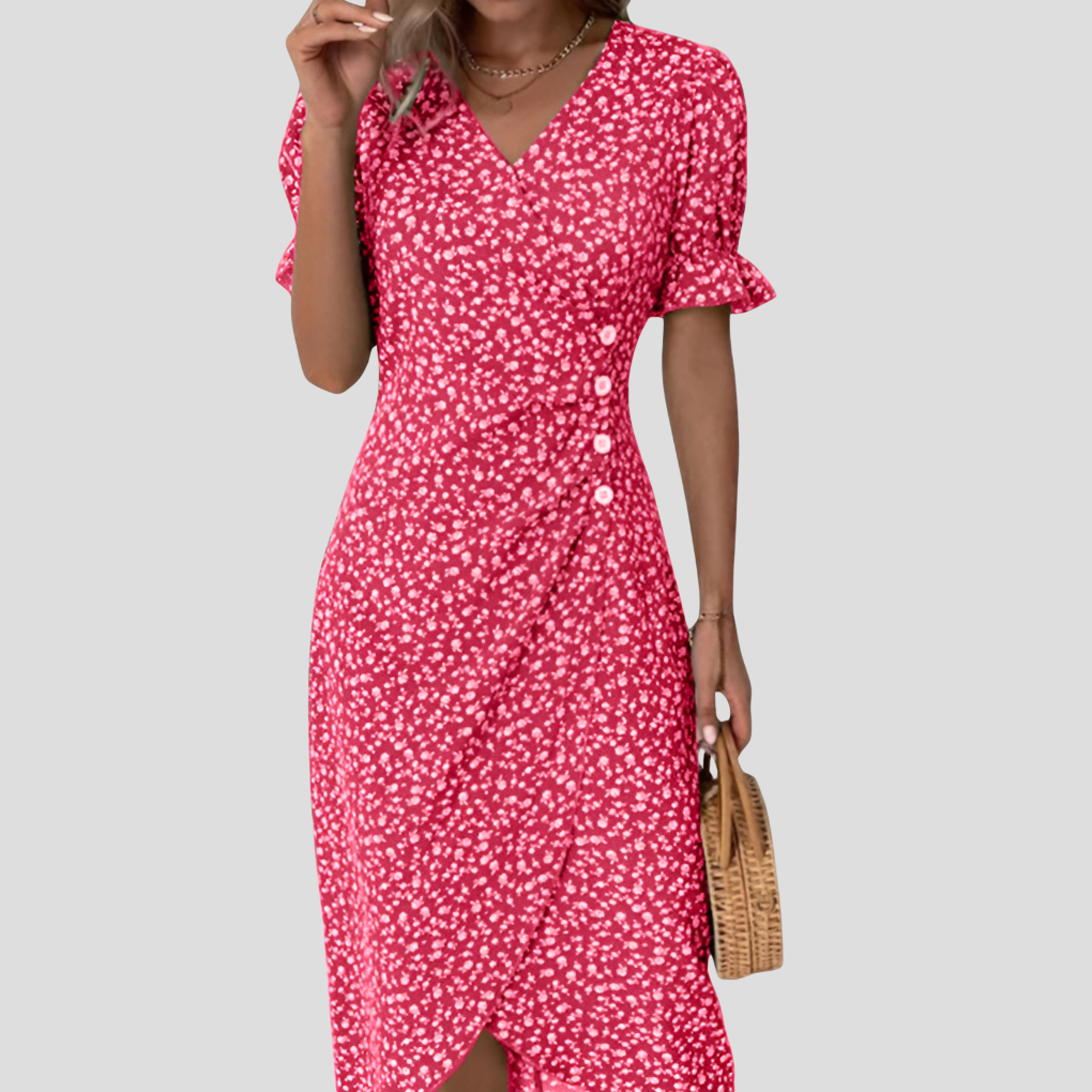 Robe midi Dame Blomster | Imprimé estival élégant