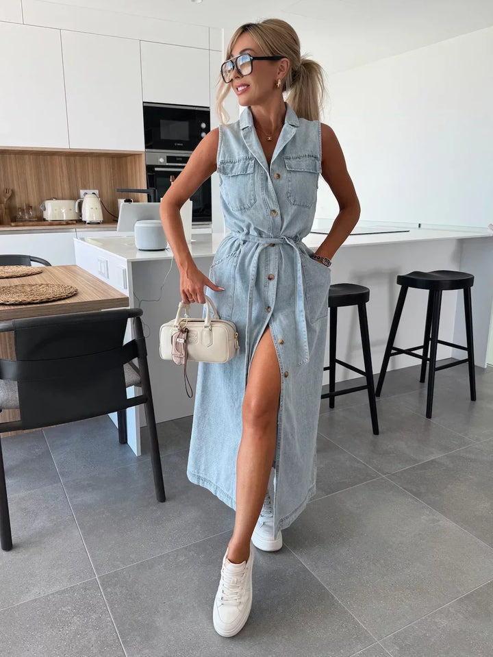Robe maxi en denim pour femme | Garde-robe décontractée quotidienne essentielle