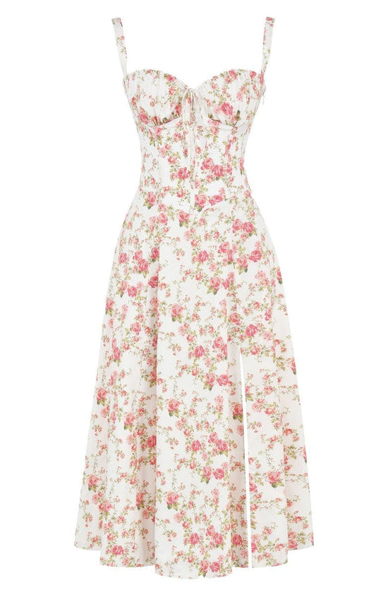 Robe bustier fleurie femme | Coupe cintrée à la taille