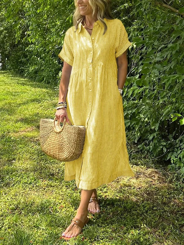 Robe chemise maxi rayée pour femme | Style col revers à boutons