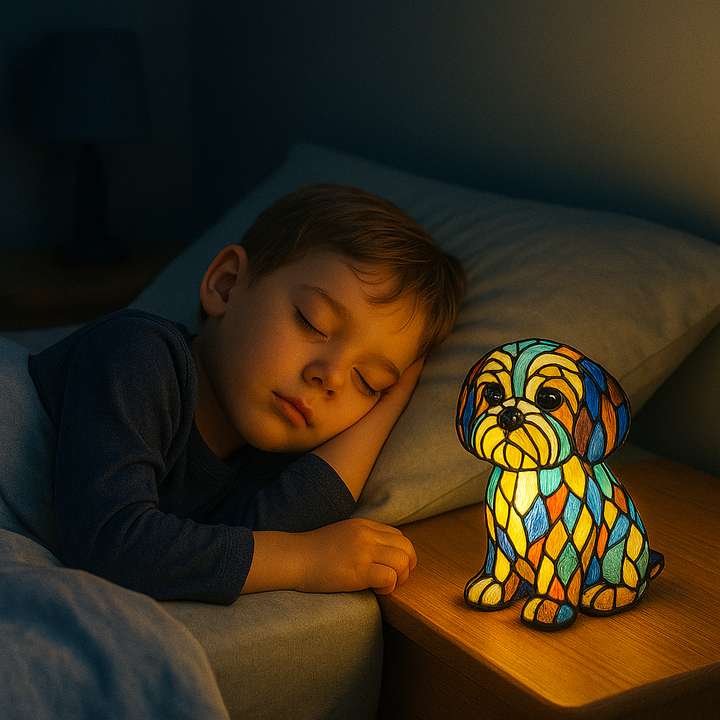 Ruční barvená skleněná lampa pro psy | Světlo pro milovníky psů