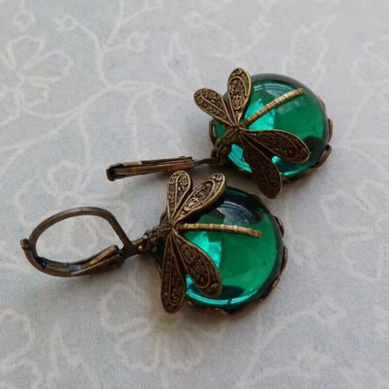 Boucles d'Oreilles Goutte Pierre de Lune Libellule