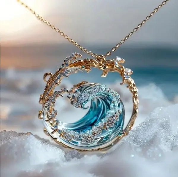 Collier pendentif vague océanique