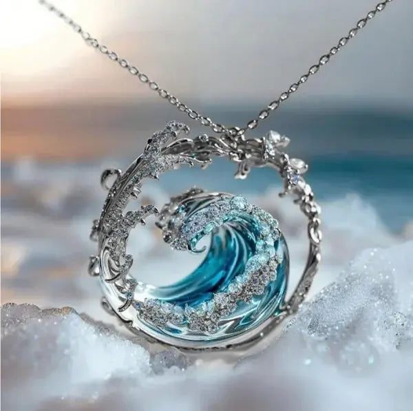 Collier pendentif vague océanique