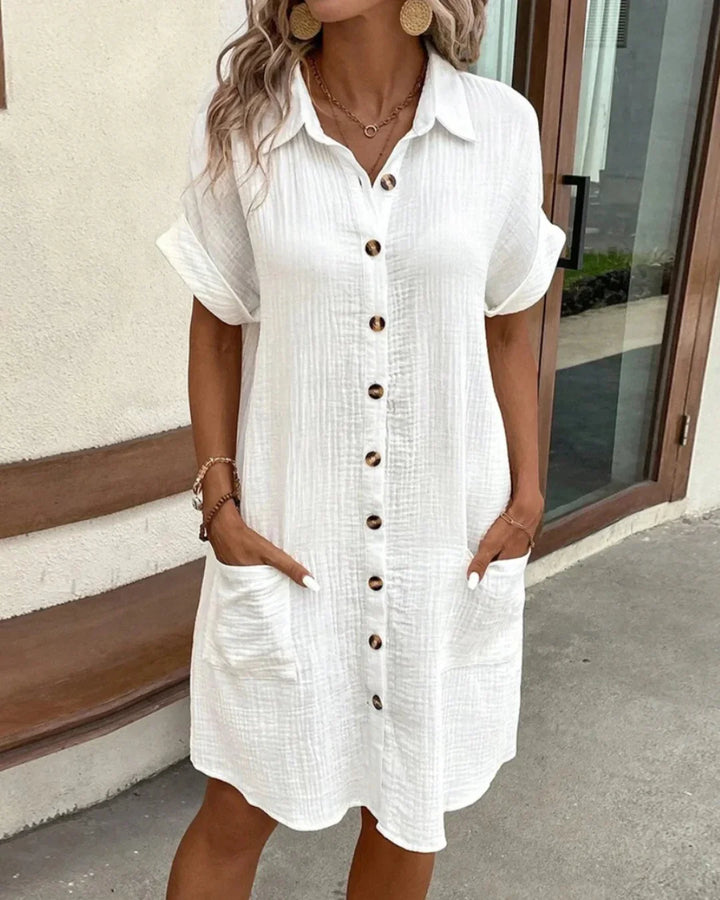 Robe courte à encolure en V pour femme | Manches trois-quarts style lin Robe de vacances
