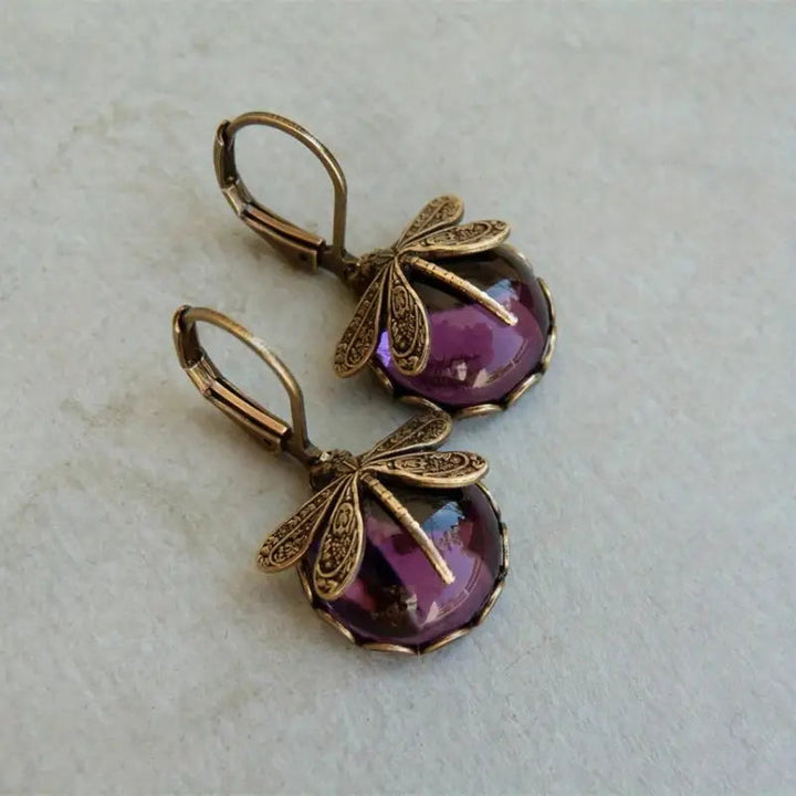 Boucles d'Oreilles Goutte Pierre de Lune Libellule
