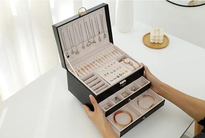 Boîte à bijoux en cuir à plusieurs couches | Rangement élégant et sécurisé