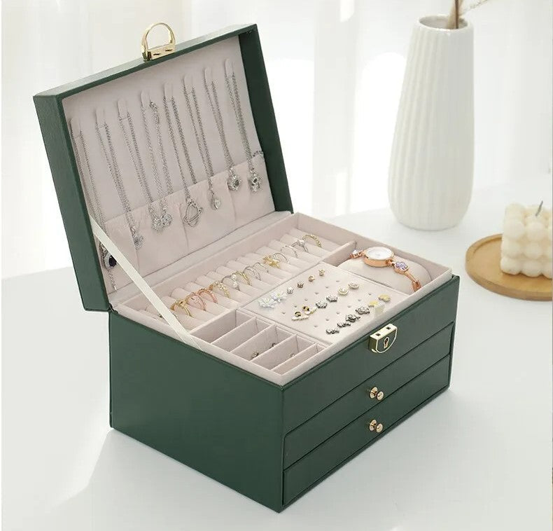 Boîte à bijoux en cuir à plusieurs couches | Rangement élégant et sécurisé