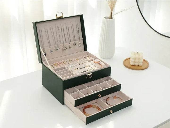 Boîte à bijoux en cuir à plusieurs couches | Rangement élégant et sécurisé