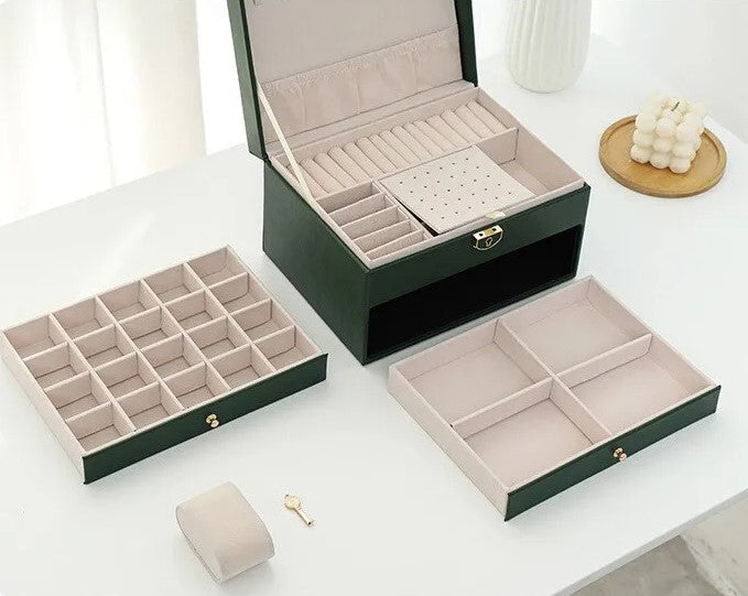Boîte à bijoux en cuir à plusieurs couches | Rangement élégant et sécurisé