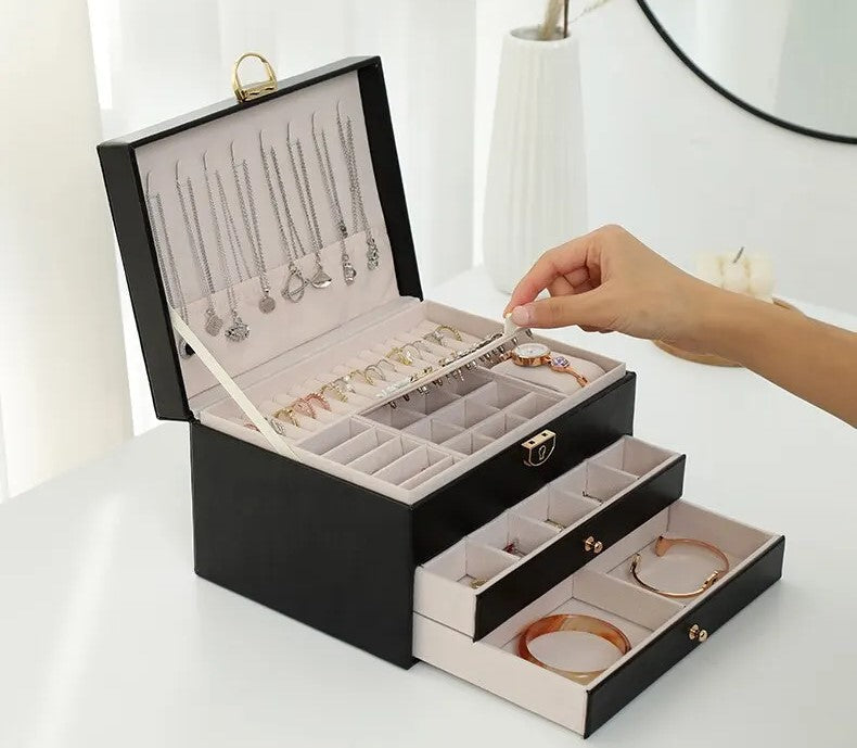 Boîte à bijoux en cuir à plusieurs couches | Rangement élégant et sécurisé