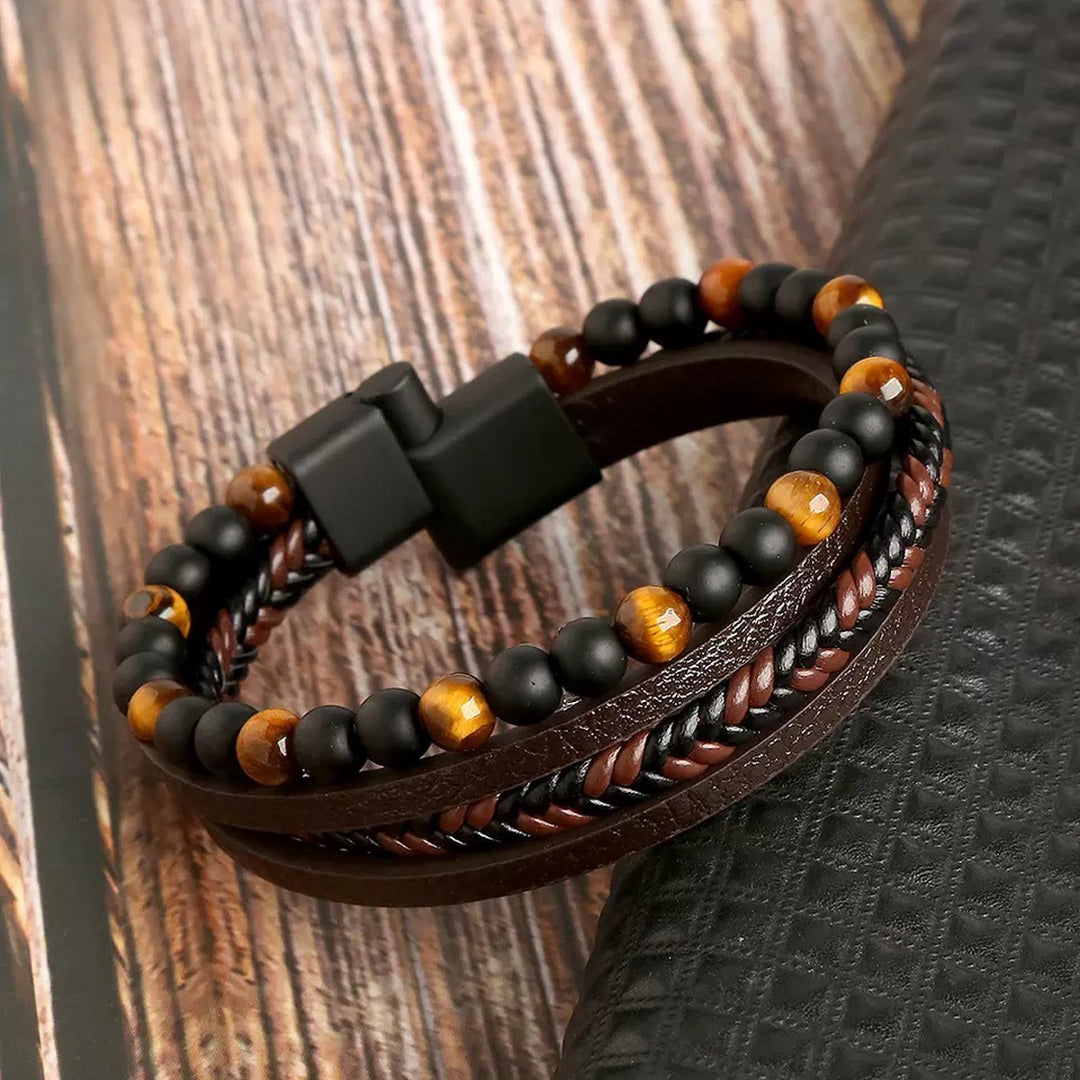 Ensemble bracelets style cuir pour homme | Empilement décontracté et habillé pour poignet