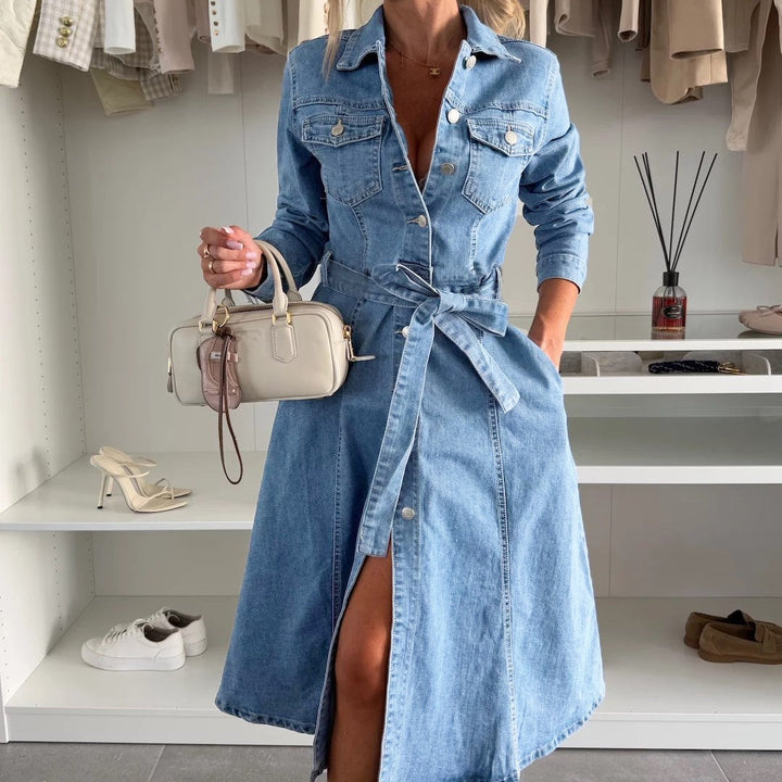 Robe maxi dame style denim | Look décontracté à manches longues pour tous les jours