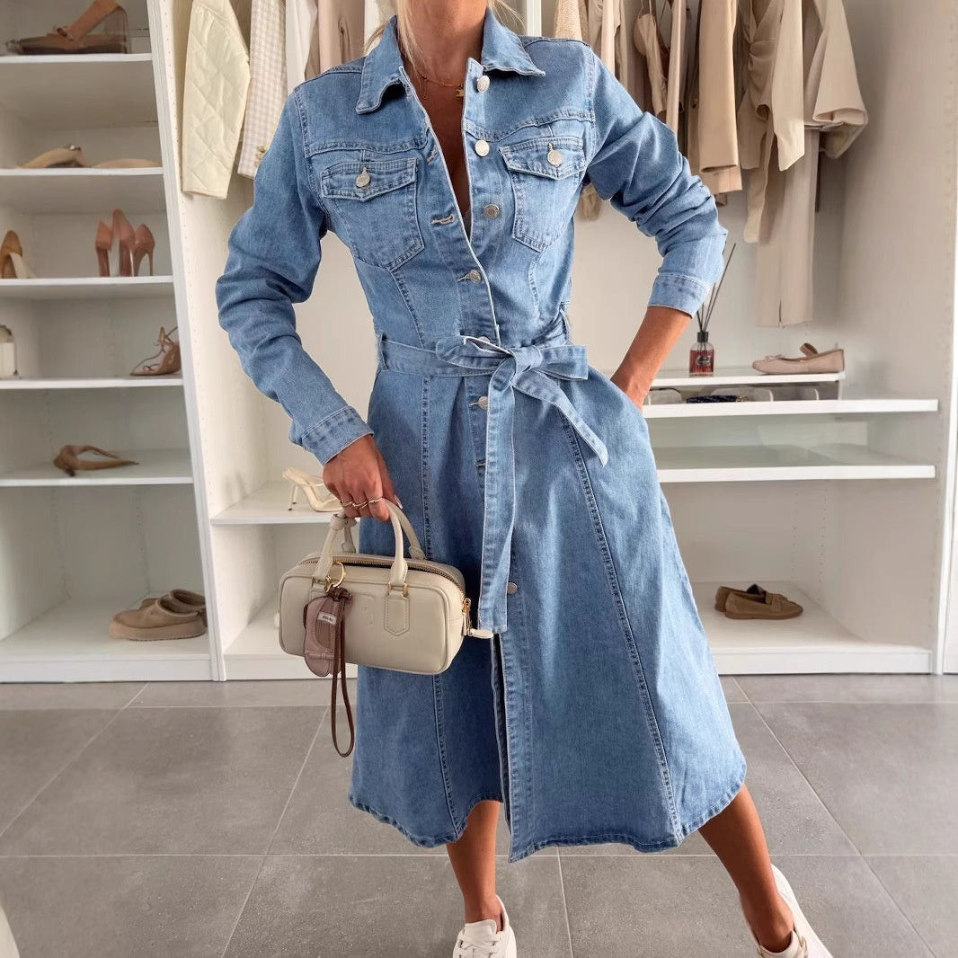 Robe maxi dame style denim | Look décontracté à manches longues pour tous les jours